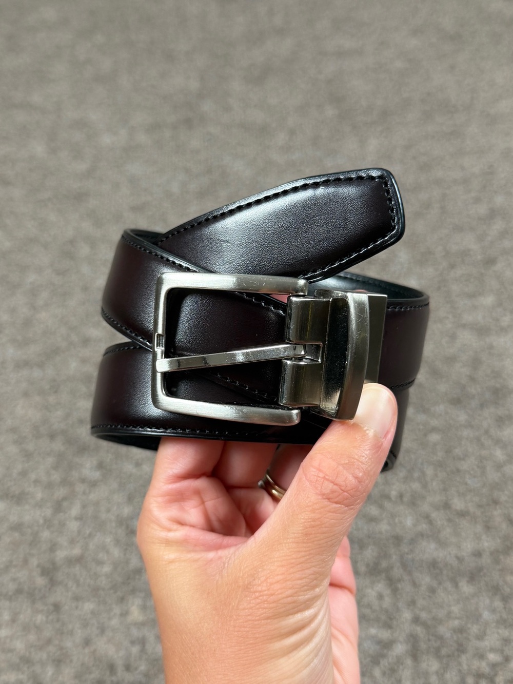 Reversible Black & Brown Leather Belt Men’s Size 32 80cm Silver Square Buckle